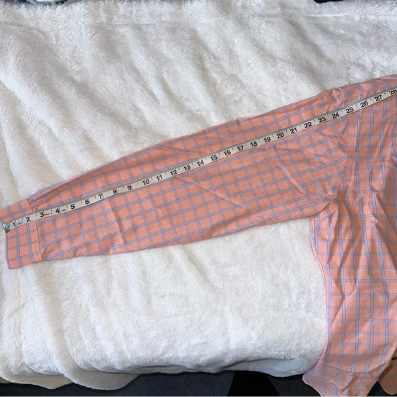 Brooks Brothers 346 Men’s Button Up Dress Shirt Orange‎ Blue Checkered Cotton - Picture 8 of 11